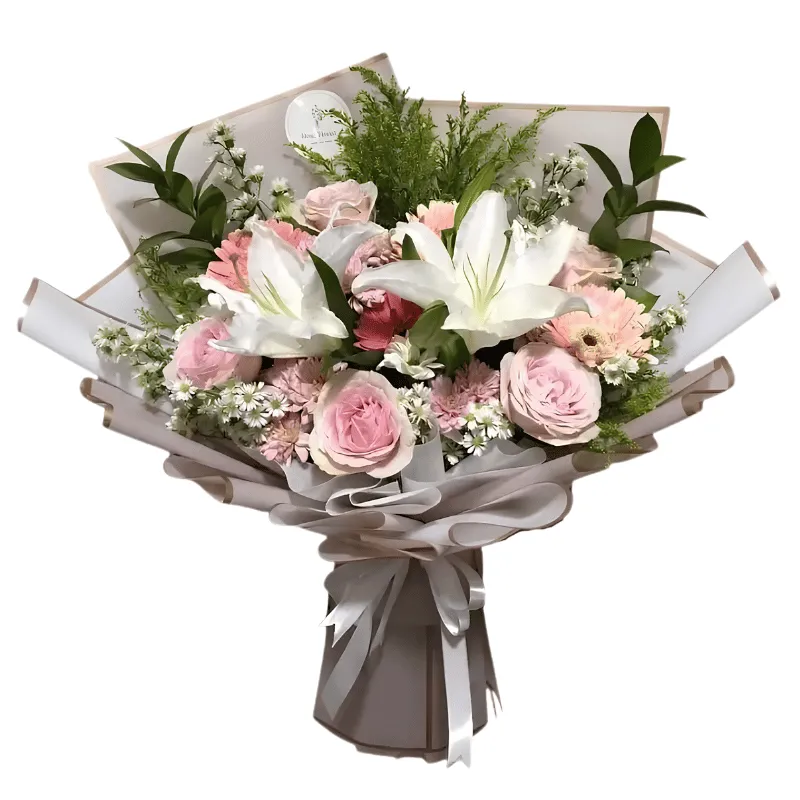Hand Bouquet Anniversary Lily & Mawar – Buket Bunga Romantis untuk Hari Jadi Spesial Jakarta Utara